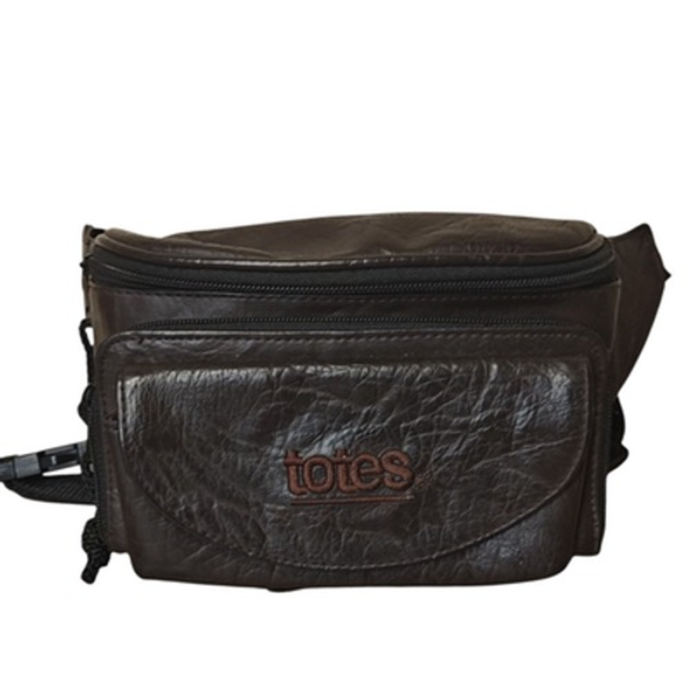 Totes Brown Faux Leather Fanny Pack Waist‎ Belt Bag Travel Organizer Zip Pockets